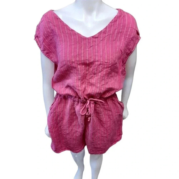 Anna Melani 100%  Linen Pink Pinstripe Sleeveless Mini Dress Size 3X - Picture 2 of 11